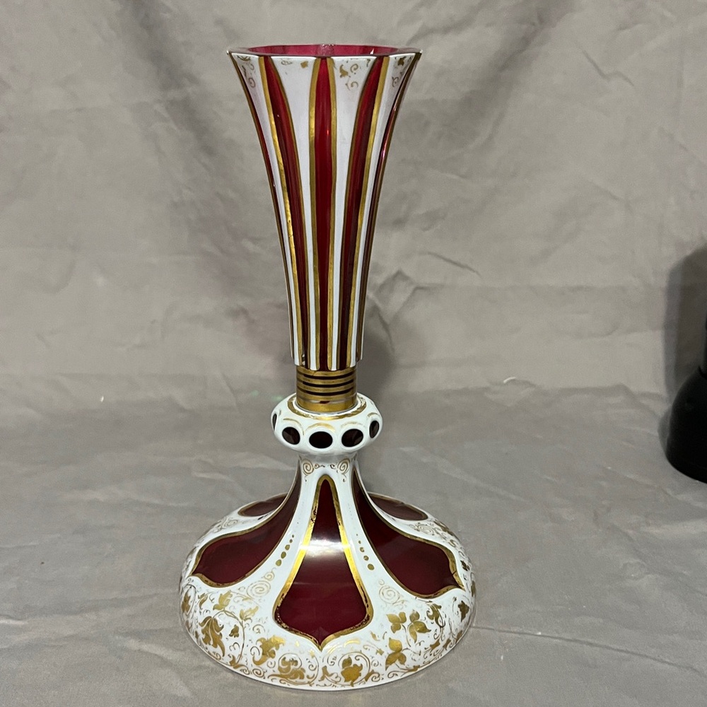 This is an antique Bohemian overlay glass vase. - Picture 6 of 7